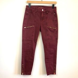 WHBM Skinny Crop Moto Utility Mid Rise Burgundy Rose Gold Zipper Size 2 Jeans
